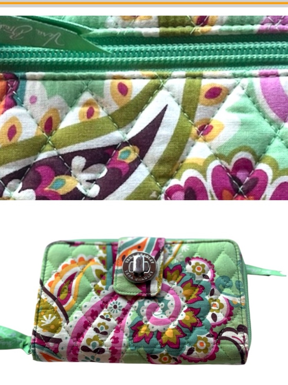 Vera Bradley Mint Multi Quilted turn lock wallet